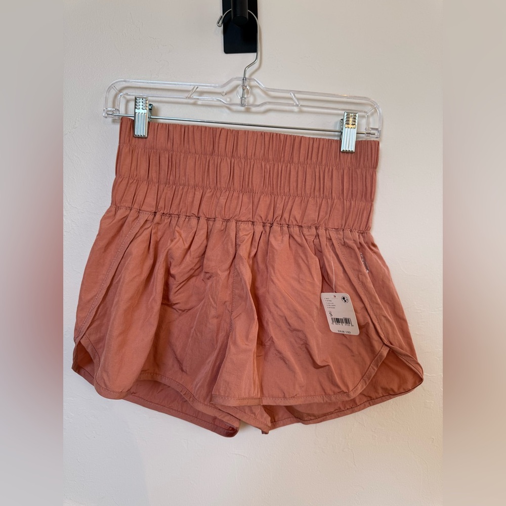 FP Movement High-Waist Smocked Waistband Women’s Shorts — Dusty Rose
